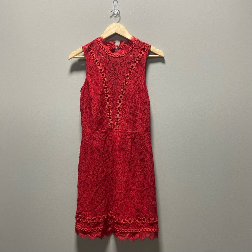 Saylor x Free People Red Lace Open Back Mini Dress - Picture 7 of 8